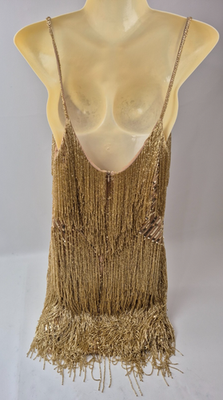 nadine merabi gold fringe dress Celina Gold Asymmetric Dress