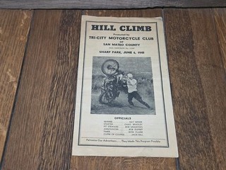 Vintage Tri City Motorcycle Hill Climb Program Competitor Sheet Sharp Park 1948