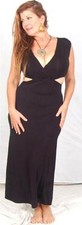 black maxi dress sexy stretch cut out sleeveless peek L XL 1X one size ze126