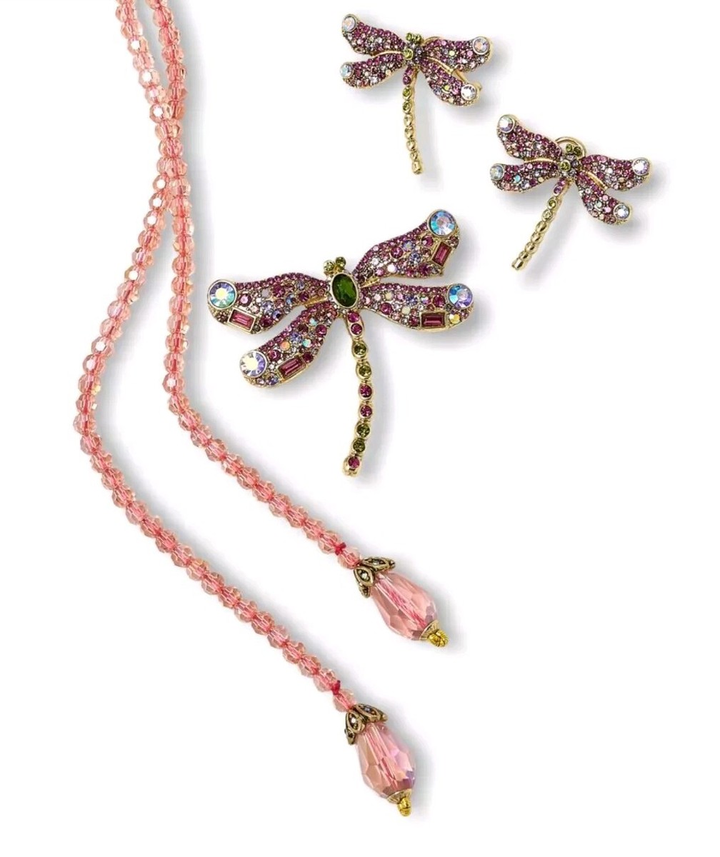 Heidi Daus Lariat Necklace, Stud Earrings and Pin Set Dragonfly