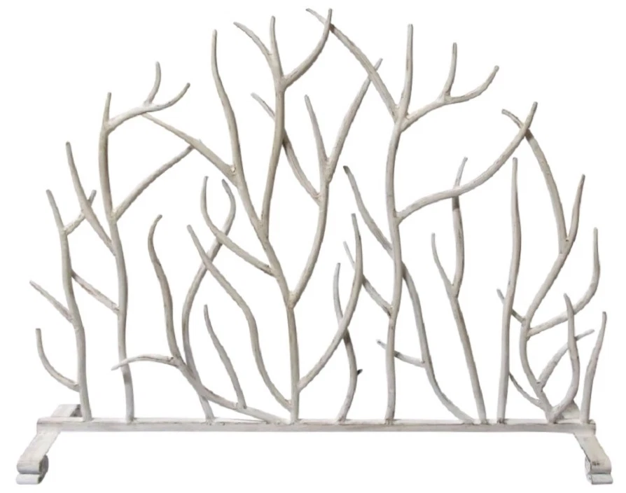 Antigua ramita de hierro blanca diseño chimenea chimenea pantalla cabaña chic 38,5 W 30 H Foto 2 de 2