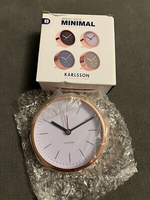 Karlsson Minimal Face mit Kupfer Surround 10 cm leiser Wecker brandneu