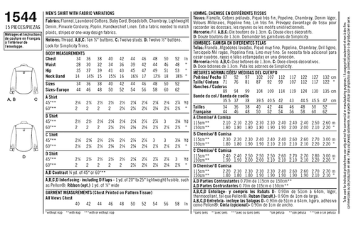 Simplicity Sewing Pattern 1544 Mens Fitted Shirt Sizes 34-42 & 44-52 NEW - Picture 2 of 3