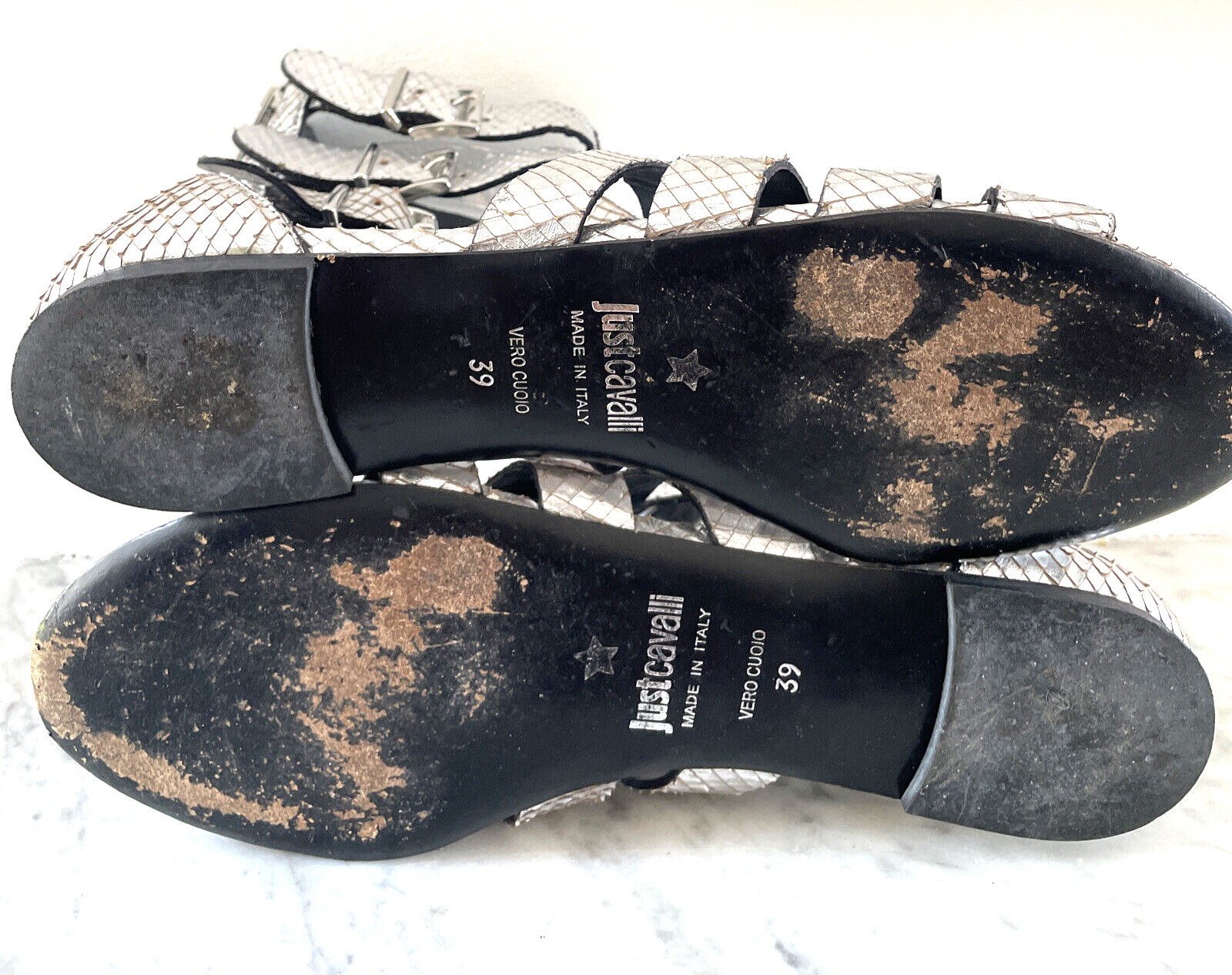 Just Cavalli Python Silver Flat Gladiator Sandal … - image 10