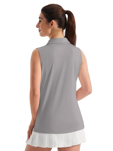 UPF 50+ Camicia donna golf sole scollo a V polo smanicata canotta allenamento asciugatura rapida top - Foto 35 di 72