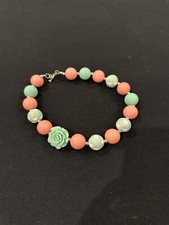 Little Girl  s Pink  Mint Green Bubblegum Necklace W/heart Clasp  Side Pendant