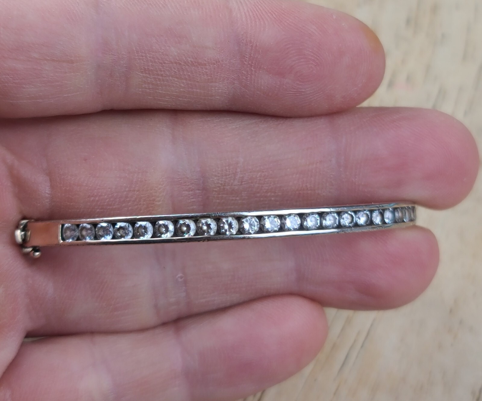 Sterling 925 Solid Silver Iced AAA Hinged Bangle … - image 3