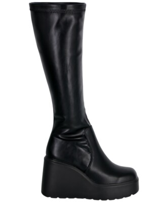EXTRAVAGANTE KEILSTIEFEL 9 cm PLATFORM SCHWARZ DAMENSCHUHE