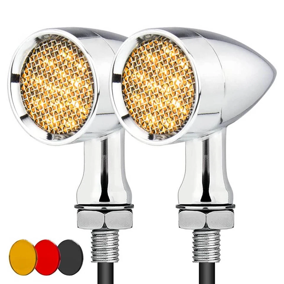 Luces intermitentes de freno ámbar bala LED cromadas para motocicleta para Harley Foto 4 de 4