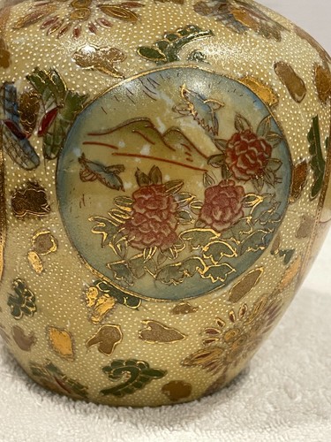 ANTIQUE JAPANESE SATSUMA PORCELAIN GINGER JAR MEIJI PERIOD VASE 6" - Picture 9 of 13