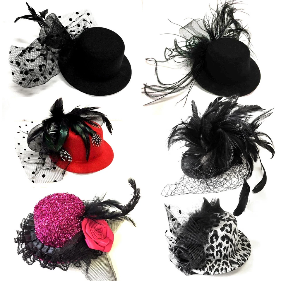 Minihut mit Federn Schleier Rockabilly Fascinator Partyhut NEU 2244 - Bild 1 von 1