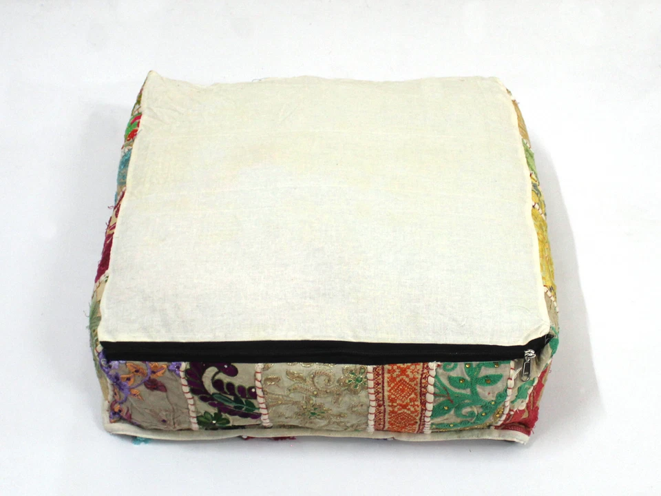 18" Square Patchwork Large 22" Floor Cushion Decorative Ethnic Pillow Cover - Image 4 of 4