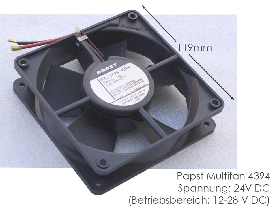 24V 119x119mm 120mm LÜFTER COOLER PAPST MULTIFAN 4394 45dB 5W 12-28DC DC TOP D01 - Bild 2 von 4