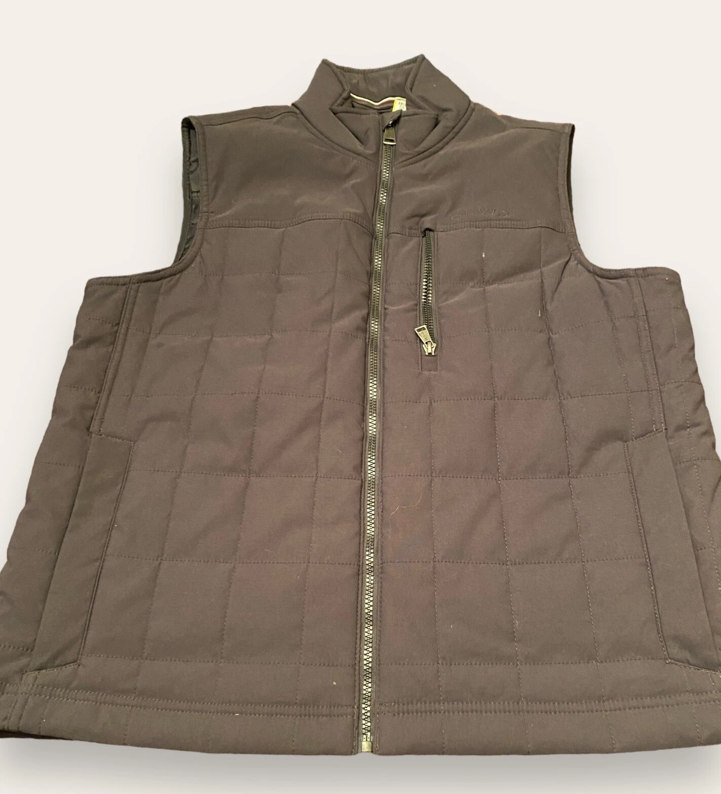 Orvis Vest Men’s Medium Gray Quilted Puffer Classic Collection Full Zip Outdoors