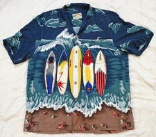 Paradise Found Hawaiian Shirt Surfboard Mens sz M Waimea Honolulu Hawaii Aloha
