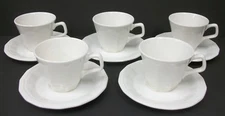 Vintage Homer Laughlin Colonial White Dinnerware China - Set of 5 Cups & Saucers