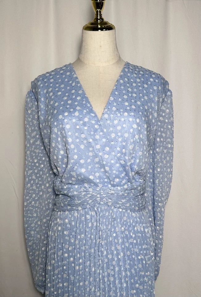 Vestido Alex Marie Línea A Acampanado 22W Manga Larga Gasa Polka Azul Blanco Nuevo $218 Foto 2 de 4