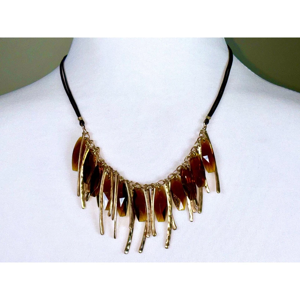 Collar colgante Robert Lee Morris barras enchapadas en oro ámbar oscuro con cuentas Foto 4 de 4