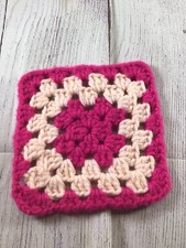 Vintage Handmade Pink Two Tone Crochet Granny Square