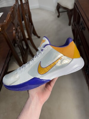 Nike Kobe 5 Lakers Home 2010 Men's Size 14 White Purple Yellow