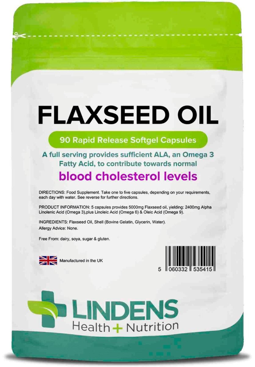 **Lindens Flaxseed Oil 1000mg Capsules (90) Omega 3, 6, 9 FLAX SEED