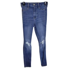 Holister Womens Size 5 Blue Solid Knee Ripped High Rise Jegging Jeans