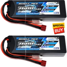NHX Muscle Pack 2S 7.4V 7600mAh 35C Hard Case Lipo Battery (2) w/Deans Connector