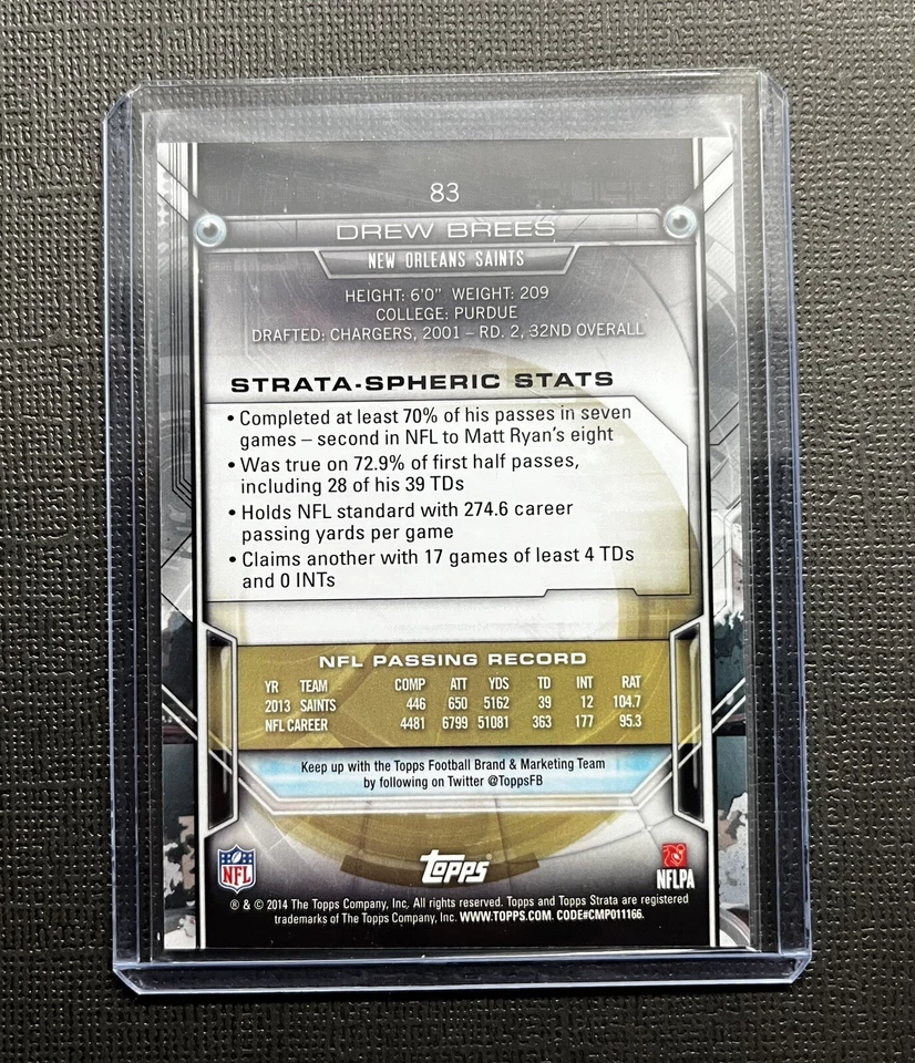 2014 Topps Strata #83 Drew Brees New Orleans Saints (Crisp Mint !!) 🔥🔥🔥 - Image 3 of 3