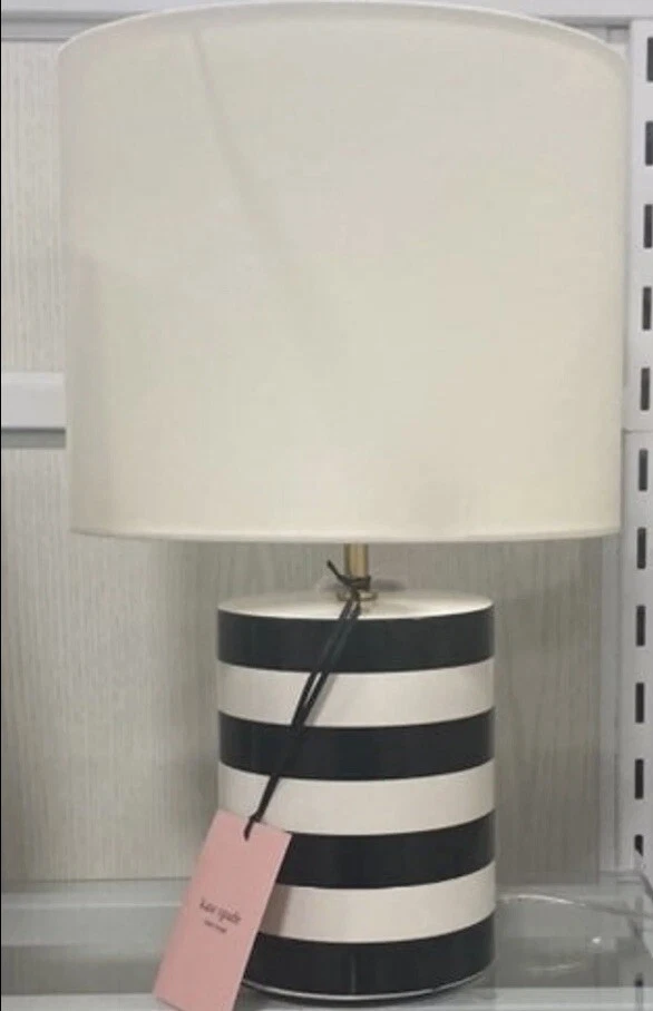 KATE SPADE BLK LARGE STRIPED TABLE LAMP NEW WITH TAGS
