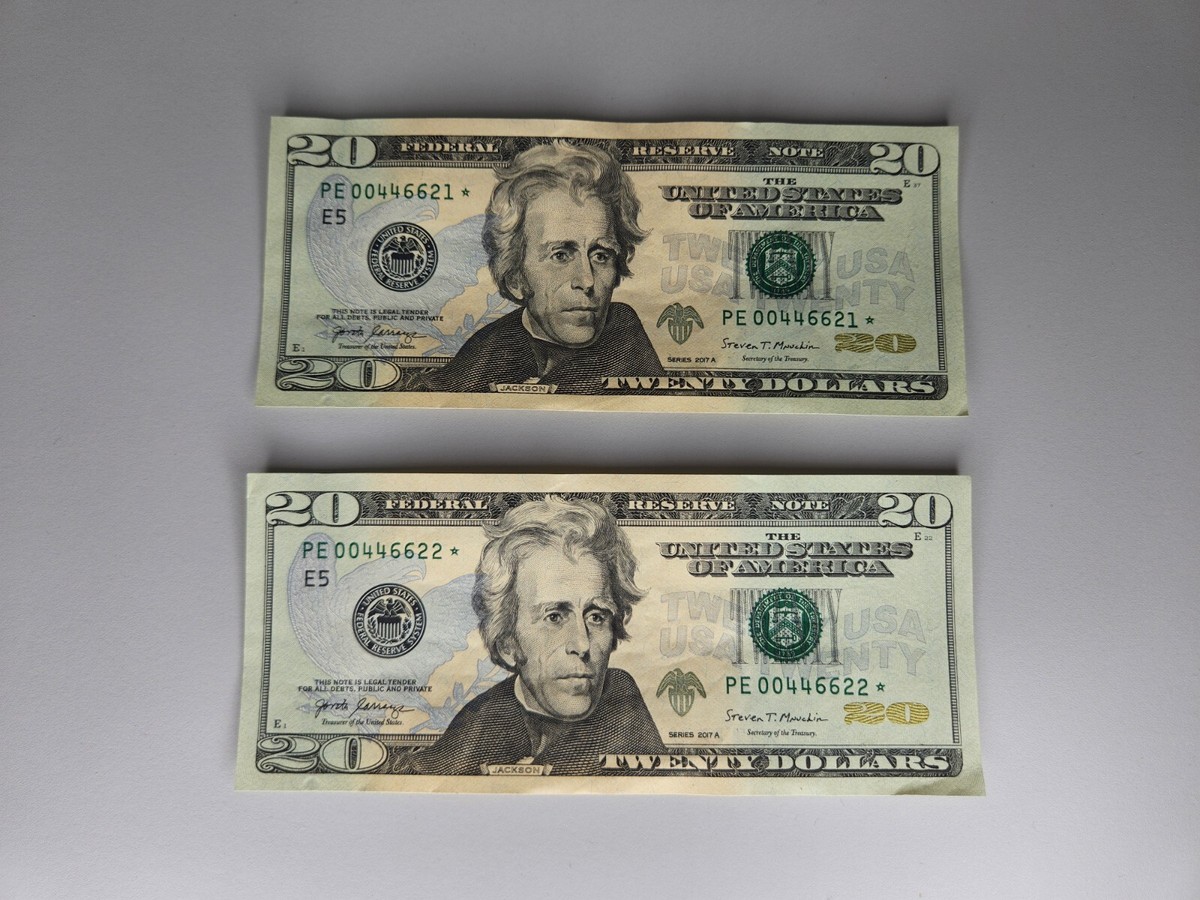 Sequential Fancy Serial Number Quad Double Star Notes $20 Dollar