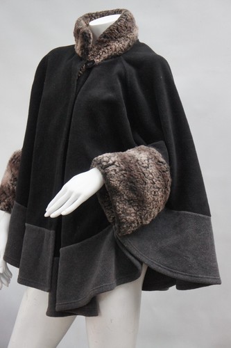 Vintage Faux Fur Trim Fleece Poncho By Dillard's Made In Canada Victorian Edward - Picture 5 of 8