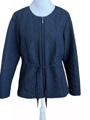 CHRISTOPHER & BANKS Navy Blue Quilted Full Zip Belted Lightweight Jacket Small