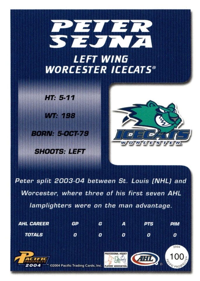 Peter Sejna - Signed 2003-04 Pacific Prospects AHL Edition Card #100 - Image 2 of 2