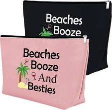 2Pcs Beach Gifts for Women Makeup Bag Lover Black + light pink 