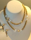 Miriam Haskell Signed 33" Necklace & Earring Set Gold Chain Pearls Crystals