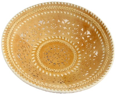 Fruit Dish Handmade Birch Bark Carved  Artwork Siberian Plate Bread Large