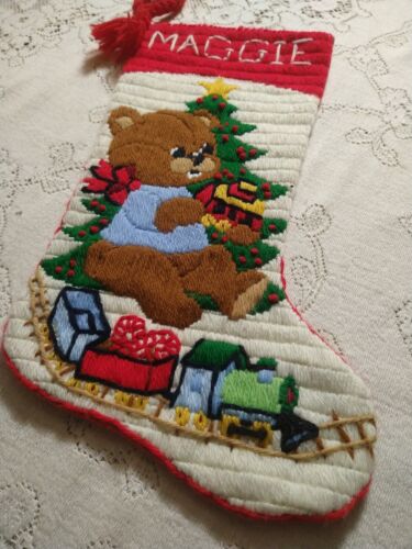 COMPLETED Bucilla TEDDY'S TOYS Longstitch Needlepoint Christmas Stocking Train - Picture 1 of 6
