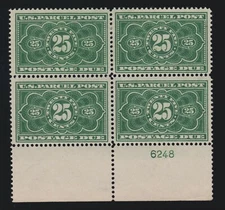 US JQ5 25c Parcel Post Block of 4 w/Plate #6248 F-VF OG LH as PB SCV $3500