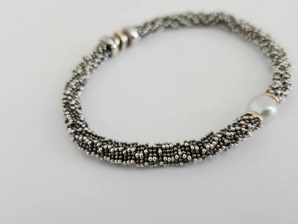 Michael Dawkins Sterling Silver & Pearl 14k Gold Detail Caviar Bead Bracelet 7.5 - Image 2 of 4