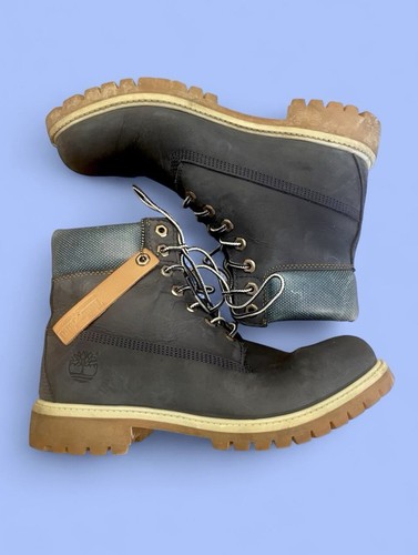 Rare Timberland 6 inch Premium Leather Boots Blue Navy Nubuck A1UKS Mens 8.5