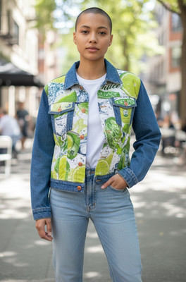 Moschino Lime Citrus Splash Women's Size 6 US Denim Trucker Jacket NWT