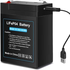 Upgraded Rechargeable 6V 6Ah LiFePO4 Battery with USB Charge 6V(2 Pack)
