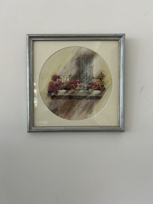 Gerahmtes Wassergemälde mit 3D Blumen auf Balkon Wandbehang Wohndeko