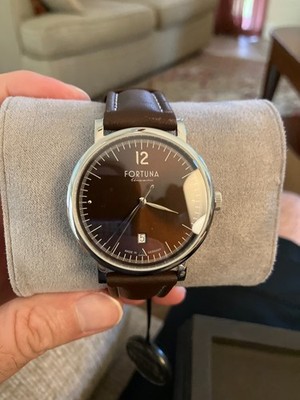 Fortuna Club Classic Mens Brown Leather Strap Analog Dial Quartz Watch 40.5mm