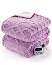 90x100 Inch Heated Throw Blanket with Thick Tufted Cable Pattern, 10 Heating