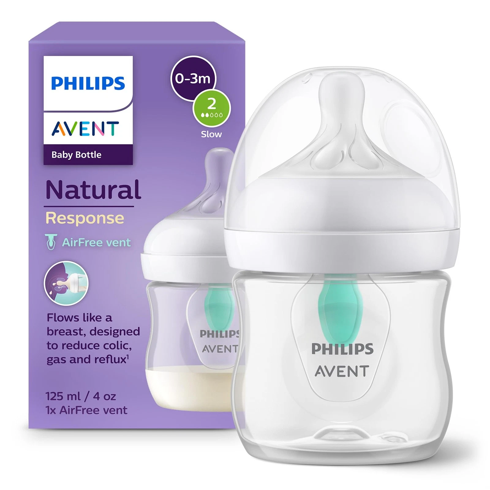 Philips Avent Natural Response Baby Bottle - 125ml Baby Milk Bottle with AirFree
