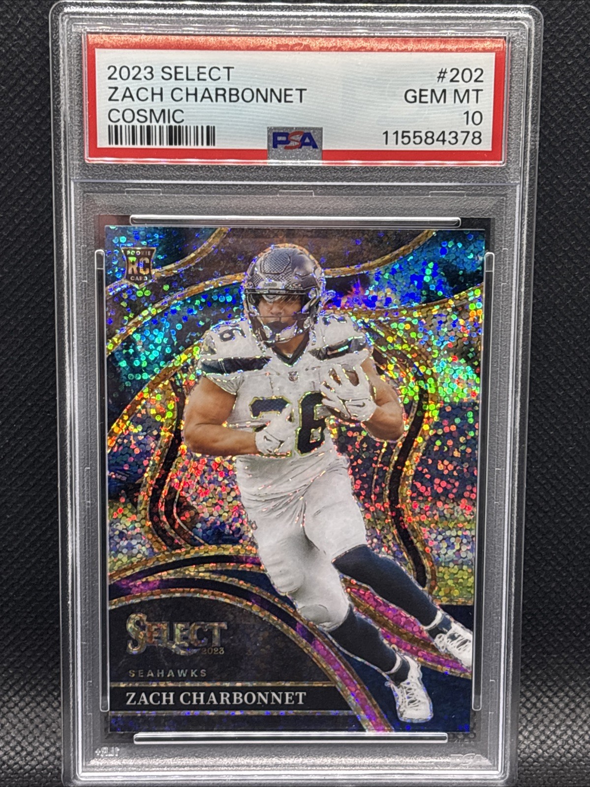 2023 Panini Select - Club Zach Charbonnet Cosmic Prizm Rookie Card PSA 10 GEM MT