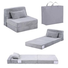 Convertible Folding Kids Sofa Bed with Pillow  Storage Bag, Plush Fabric Flo...