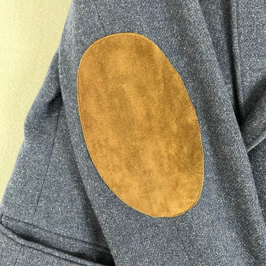 J Crew Sportcoat Men's 42R Navy Tweed Blazer Suede Elbow Patches Jacket Wool - Image 3 of 4