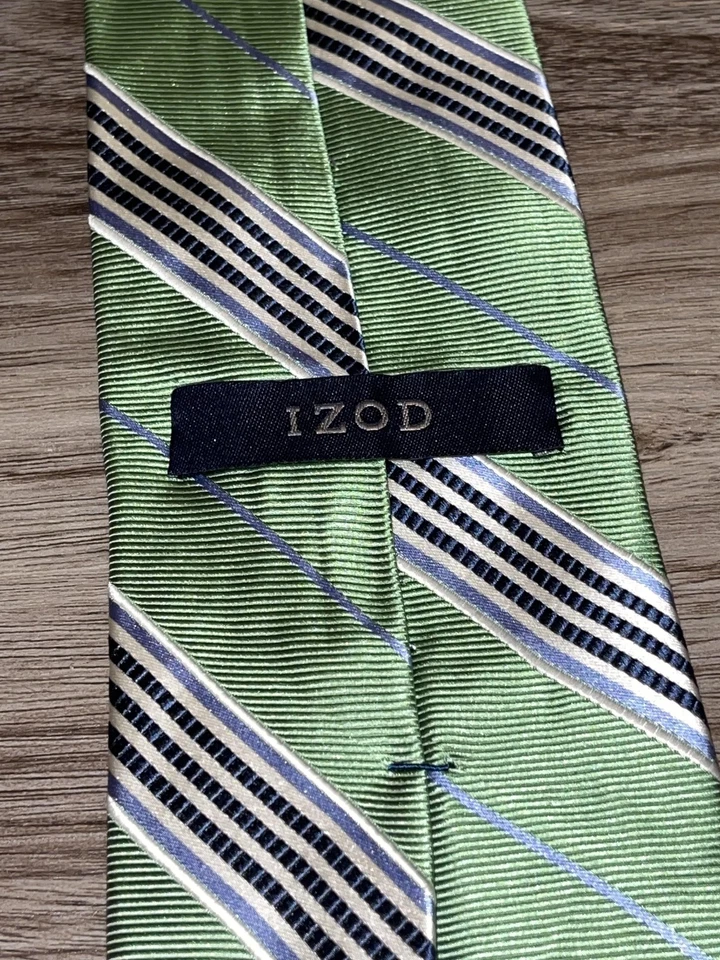 IZOD Tie Mens One Size Green Striped 100% Silk Necktie Classic Formal Business - Image 3 of 4